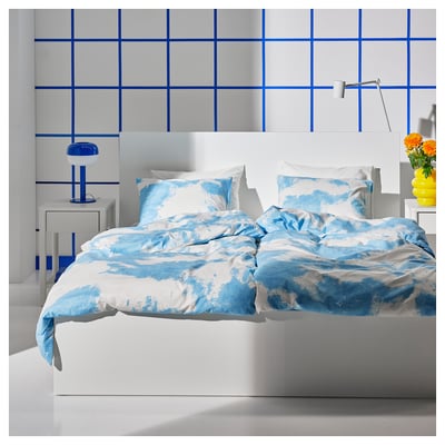 ÄNGSVITVINGE Funda plumón con funda almohada, azul/blanco, 150x200/50x60 cm
