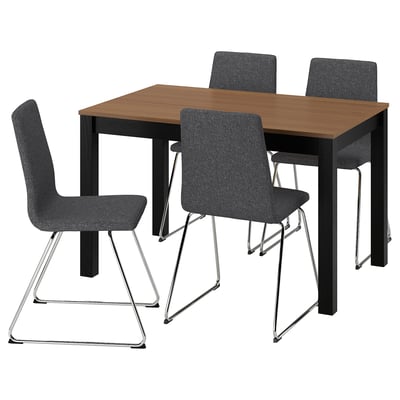 ÅLHULT / LILLÅNÄS Juego de comedor con 4 sillas, negro/café/Gunnared gris oscuro cromado, 120x80 cm