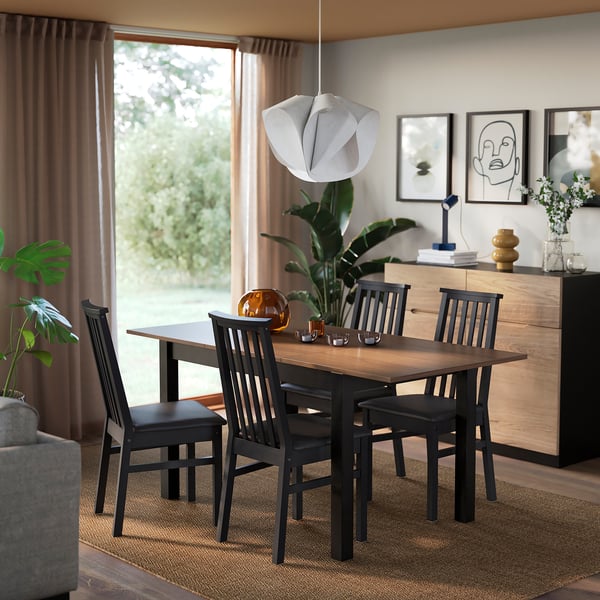 ÅLHULT Mesa extensible, negro/café, 120/170x80 cm