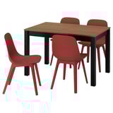 ÅLHULT / ODGER Juego de comedor con 4 sillas, negro/café/rojo, 120/170x80 cm
