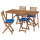 ASKHOLMEN Juego de terraza plegable 4 sillas, café oscuro/Klösan azul oscuro, 143x75 cm