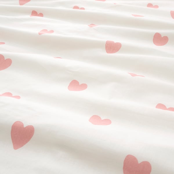BARNDRÖM Funda plumón con funda almohada, corazón blanco/rosado, 150x200/50x60 cm