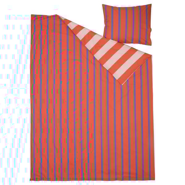 BARNDRÖM Funda plumón con funda almohada, rosado rojo/diseño rayas, 150x200/50x60 cm