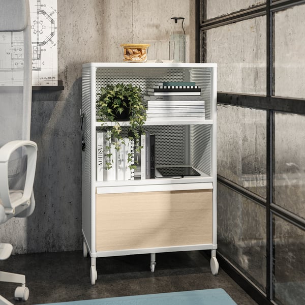 BEKANT Mueble de almacenaje con ruedas, rejilla blanco, 61x101 cm