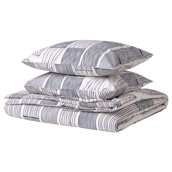 BERGKORSÖRT Funda plumón con 2 fundas almohada, blanco/gris, 240x220/50x60 cm