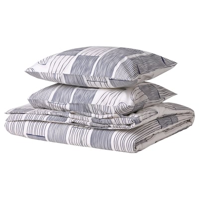 BERGKORSÖRT Funda plumón con 2 fundas almohada, blanco/gris, 240x220/50x60 cm