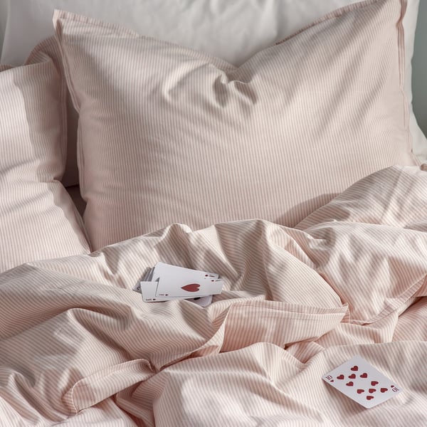 BERGPALM Funda plumón con 2 fundas almohada, Rosado claro/raya, 240x220/50x60 cm