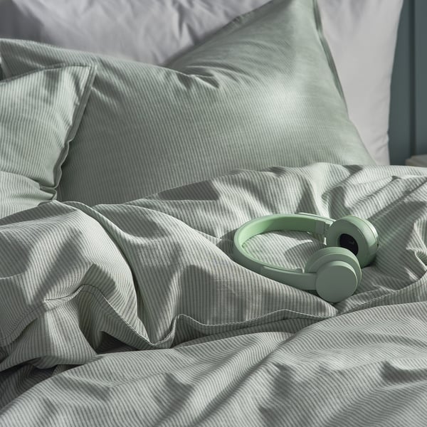BERGPALM Funda plumón con funda almohada, verde/raya, 150x200/50x60 cm