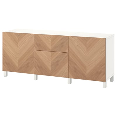 BESTÅ Buffet, blanco/Hedeviken/Stubbarp chapa roble, 180x42x74 cm