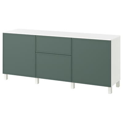 BESTÅ Buffet, blanco/Krukmakare gris oscuro-verde, 180x42x75 cm