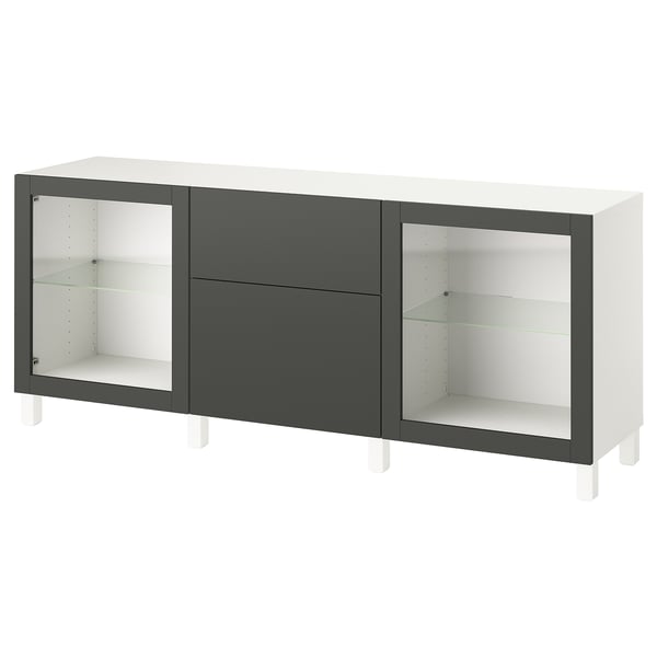 BESTÅ Buffet, blanco Lappviken/Sindvik/Stubbarp Gris oscuro, 180x42x74 cm
