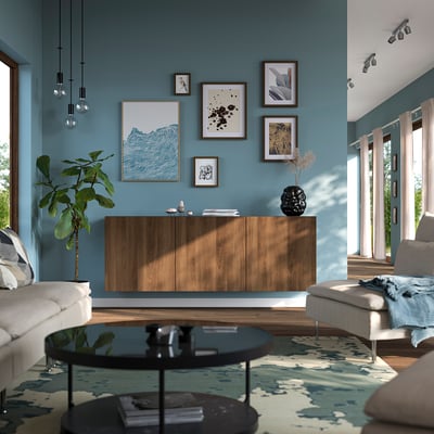 BESTÅ Buffet, negro/Lappviken efecto nogal, 180x42x64 cm