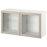 BESTÅ Combinación mueble de almacenaje, blanco Sindvik/beige vidrio incoloro, 120x42x64 cm