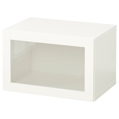 BESTÅ Combinación mueble de almacenaje, blanco/Sindvik vidrio transparente blanco, 60x42x38 cm