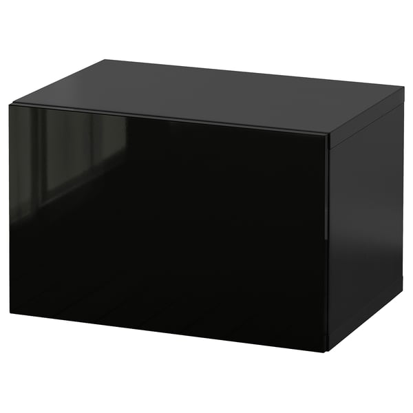 BESTÅ Combinación mueble de almacenaje, negro/Selsviken alto brillo/negro, 60x42x38 cm