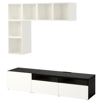 BESTÅ / EKET Combinación mueble para TV, blanco/café moro/alto brillo/blanco, 180x42x170 cm
