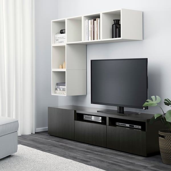 BESTÅ / EKET Combinación mueble para TV, blanco/café moro, 180x42x170 cm