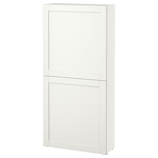BESTÅ Estante con puertas, blanco/Hanviken blanco, 60x22x128 cm