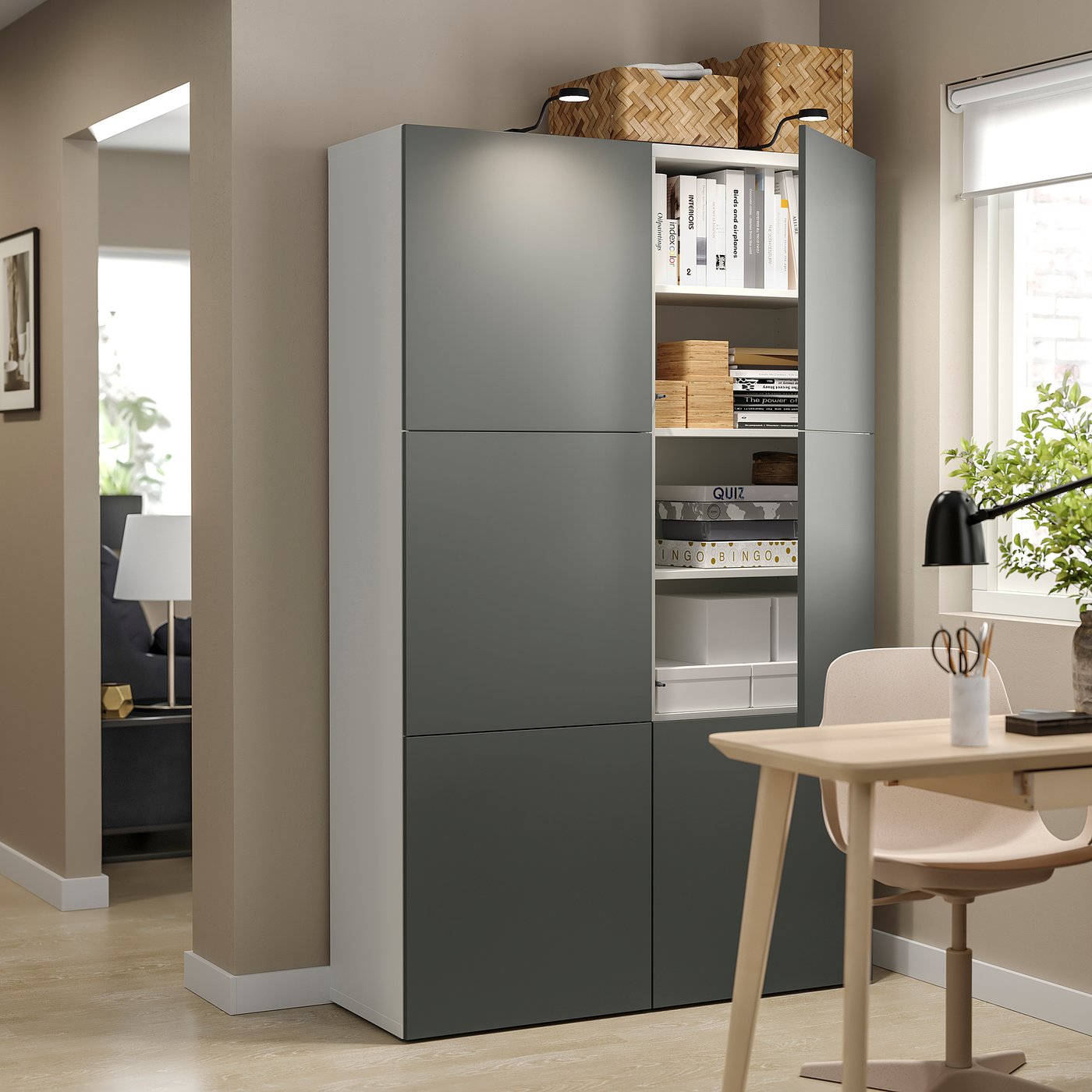 BESTÅ Gabinete, blanco/Lappviken Gris oscuro, 120x42x193 cm - IKEA