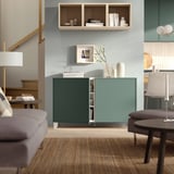 BESTÅ Gabinete, Krukmakare gris oscuro-verde/Stubbarp blanco, 120x42x74 cm