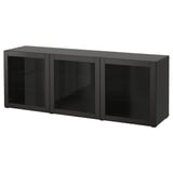 BESTÅ Gabinete, negro/Sindvik vidrio transparente negro-café, 180x42x65 cm