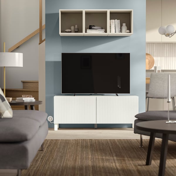 BESTÅ Rack de TV, blanco/Förvaltare blanco, 120x42x48 cm