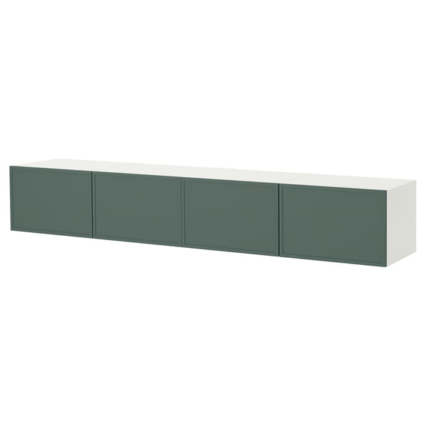 BESTÅ Rack de TV, blanco/Krukmakare gris oscuro-verde, 240x42x38 cm