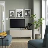 BESTÅ Rack de TV, blanco Lappviken/Stubbarp/beige, 120x42x48 cm