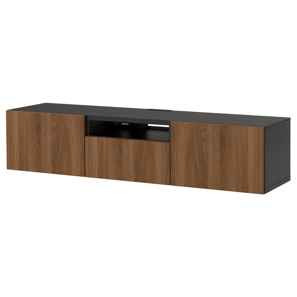 BESTÅ Rack de TV, negro Lappviken/café efecto nogal, 180x42x39 cm