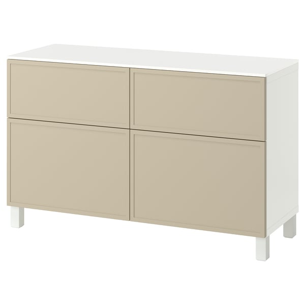 BESTÅ Vitrina, blanco/Krukmakare beige, 120x42x75 cm