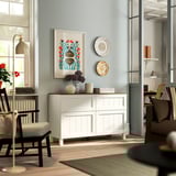 BESTÅ Vitrina, blanco/Pipmakare blanco, 120x42x75 cm