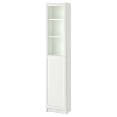BILLY / OXBERG Estante con puerta panel/vidrio, blanco/vidrio, 40x30x202 cm