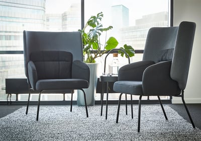 BINGSTA Sillón con respaldo alto, Vissle Gris oscuro/Kabusa Gris oscuro