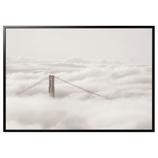 BJÖRKSTA Imagen con marco, puente y nubes/negro, 200x140 cm