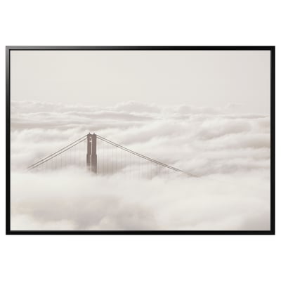 BJÖRKSTA Imagen con marco, puente y nubes/negro, 200x140 cm