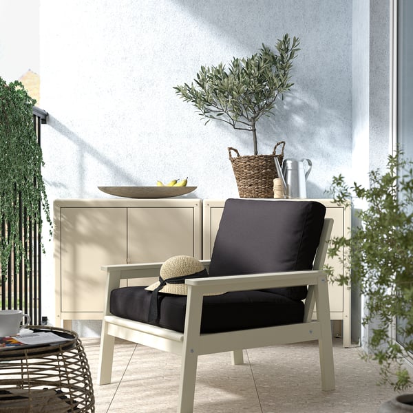 BONDHOLMEN Sitial de terraza, blanco/beige/Järpön/Duvholmen gris oscuro