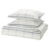 BREDVECKLARE Funda plumón con 2 fundas almohada, blanco azul/a cuadros, 240x220/50x60 cm
