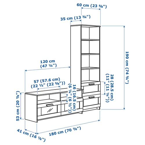 BRIMNES Rack de TV, blanco, 180x41x190 cm