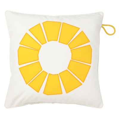BRÖGGAN Funda cojín int/ext, blanco/amarillo, 50x50 cm
