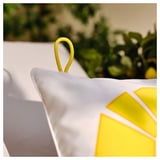 BRÖGGAN Funda cojín int/ext, blanco/amarillo, 50x50 cm