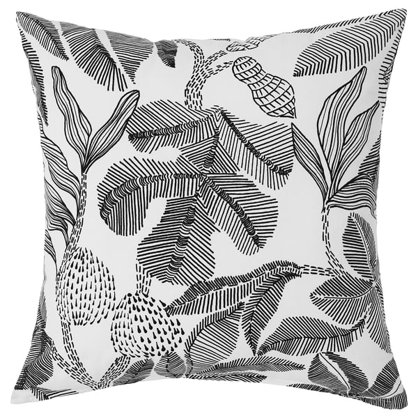 BROKDRACENA Funda de cojín, negro/blanco flores, 50x50 cm