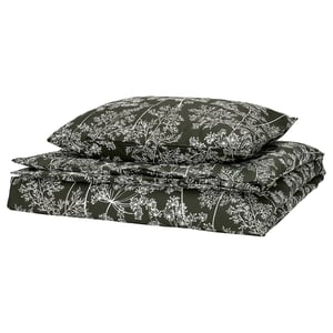 DAGGBJÖRNBÄR Funda plumón con funda almohada, verde oscuro/flores, 150x200/50x60 cm