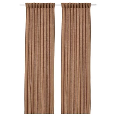 DYTÅG Cortina, 1 par, beige oscuro/con cinta de fruncir, 145x250 cm