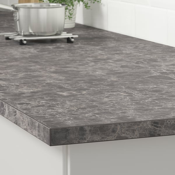 EKBACKEN Cubierta de cocina, gris osc efecto mármol/laminado, 246x2.8 cm
