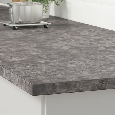 EKBACKEN Cubierta de cocina, Gris oscuro efecto mármol/laminado, 246x2.8 cm