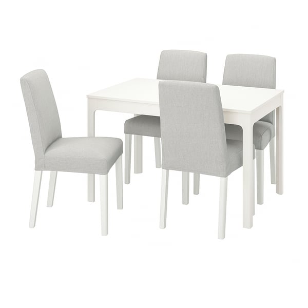 EKEDALEN / BERGMUND Juego de comedor con 4 sillas, blanco/Orrsta gris claro/blanco, 120/180 cm