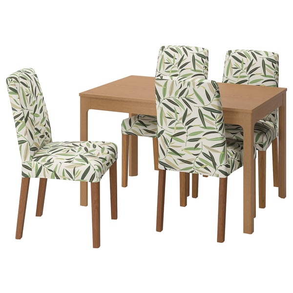 EKEDALEN / BERGMUND Juego de comedor con 4 sillas, efecto roble/Fågelfors multicolor, 120/180 cm