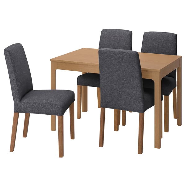 EKEDALEN / BERGMUND Juego de comedor con 4 sillas, efecto roble/Gunnared gris, 120/180 cm