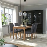 EKEDALEN / BERGMUND Juego de comedor con 4 sillas, efecto roble/Gunnared gris, 120/180 cm