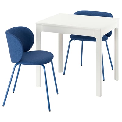 EKEDALEN / KRYLBO Juego de comedor 2 sillas, blanco/Tonerud azul, 80/120 cm